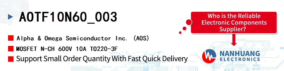AOTF10N60_003 AOS MOSFET N-CH 600V 10A TO220-3F