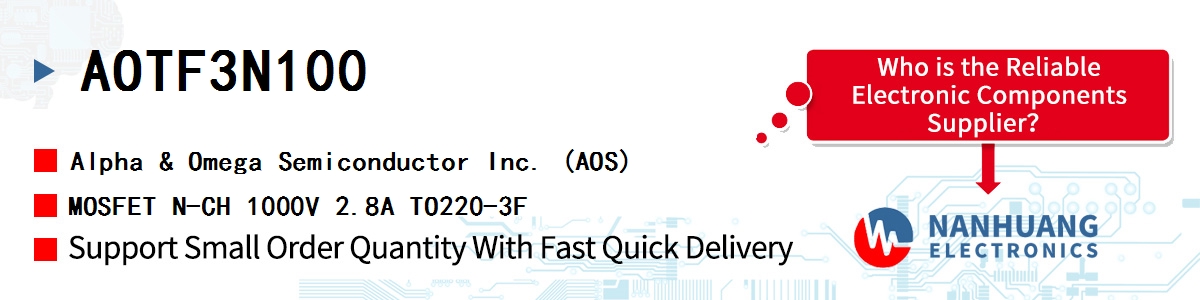 AOTF3N100 AOS MOSFET N-CH 1000V 2.8A TO220-3F