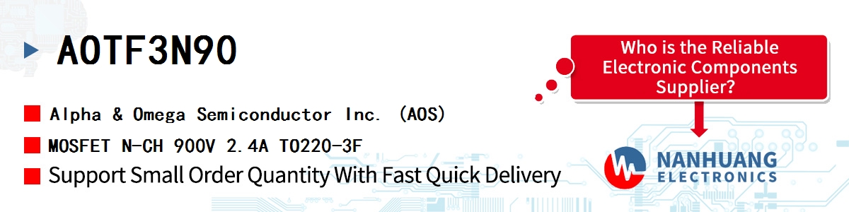 AOTF3N90 AOS MOSFET N-CH 900V 2.4A TO220-3F